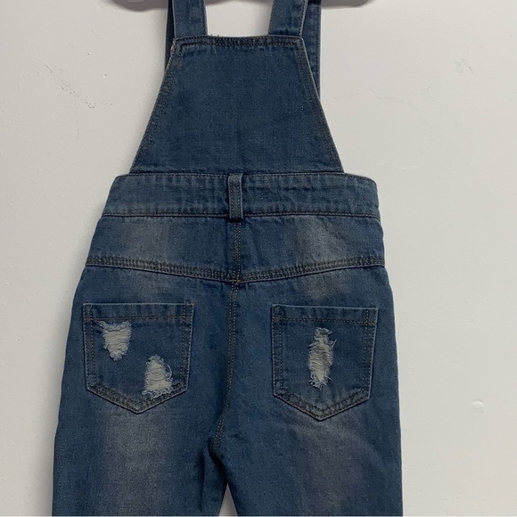 Toddler Bib Overalls Size 12M Distressed Boy Girl Unisex Buttons Pockets - Picture 8 of 12